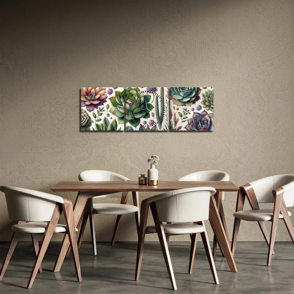 Obraz - Sukulenty (s hodinami) (90x30 cm)
