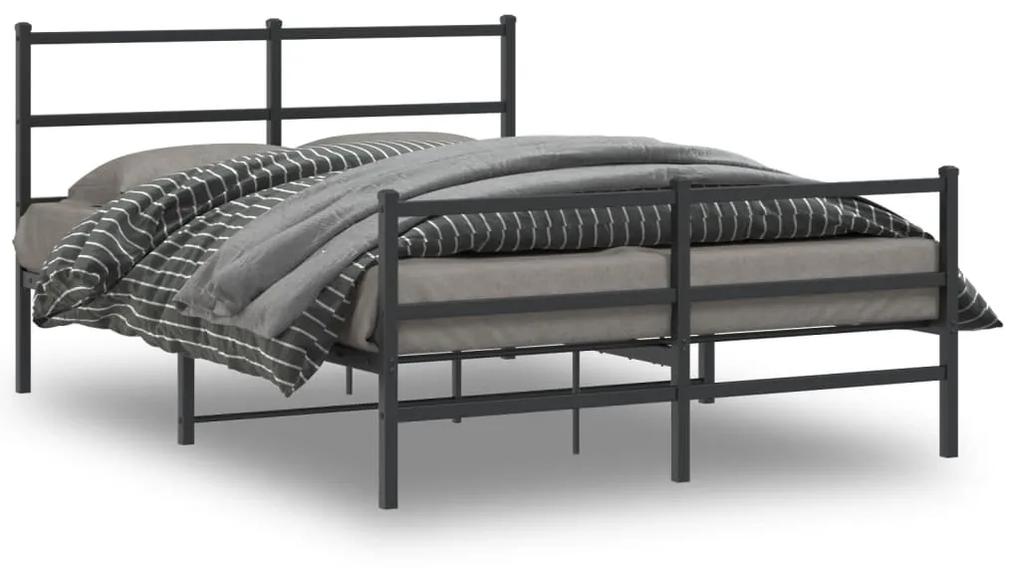 Kovový rám postele so zadným a predným čelom čierny 140x190 cm 355383