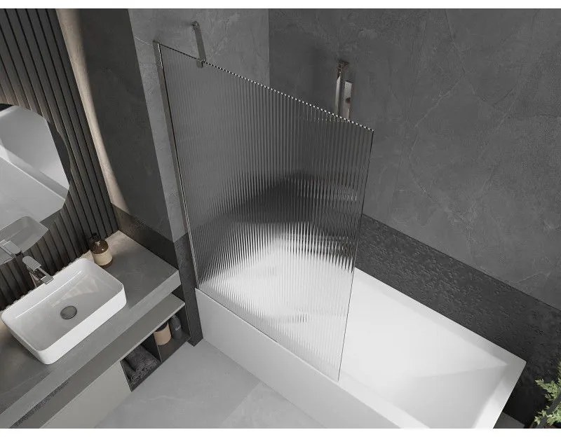 Mexen Next, vaňová zástena 1-krídlová 100 x 150 cm, fixné krídlo, 6 mm sklo s pruhmi, chrómový profil, 895-100-000-00-09-01