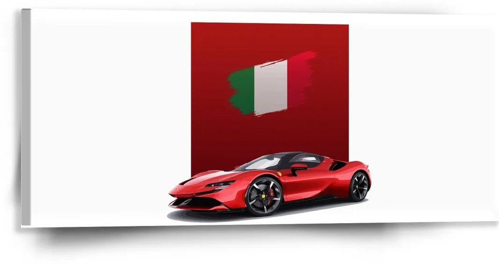 Sablio Obraz Ferrari Italská vlajka na červeném bloku - 110x50 cm