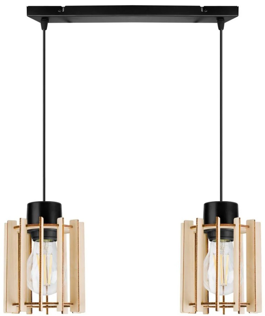 Závesné svietidlo Timber 7, 2x drevené tienidlo