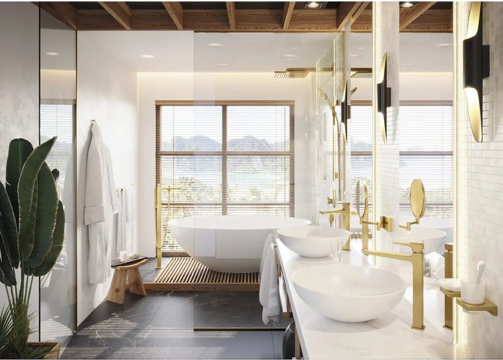 Hansgrohe AddStoris, kozmetické zrkadlo Ø 188 mm, leštený vzhľad zlata, HAN-41791990