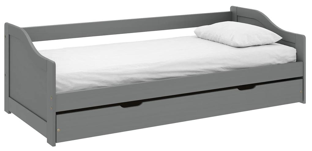 Masívna posteľ s výsuvnou prístelkou 90x200, LAURA NEW Farba: Sivá