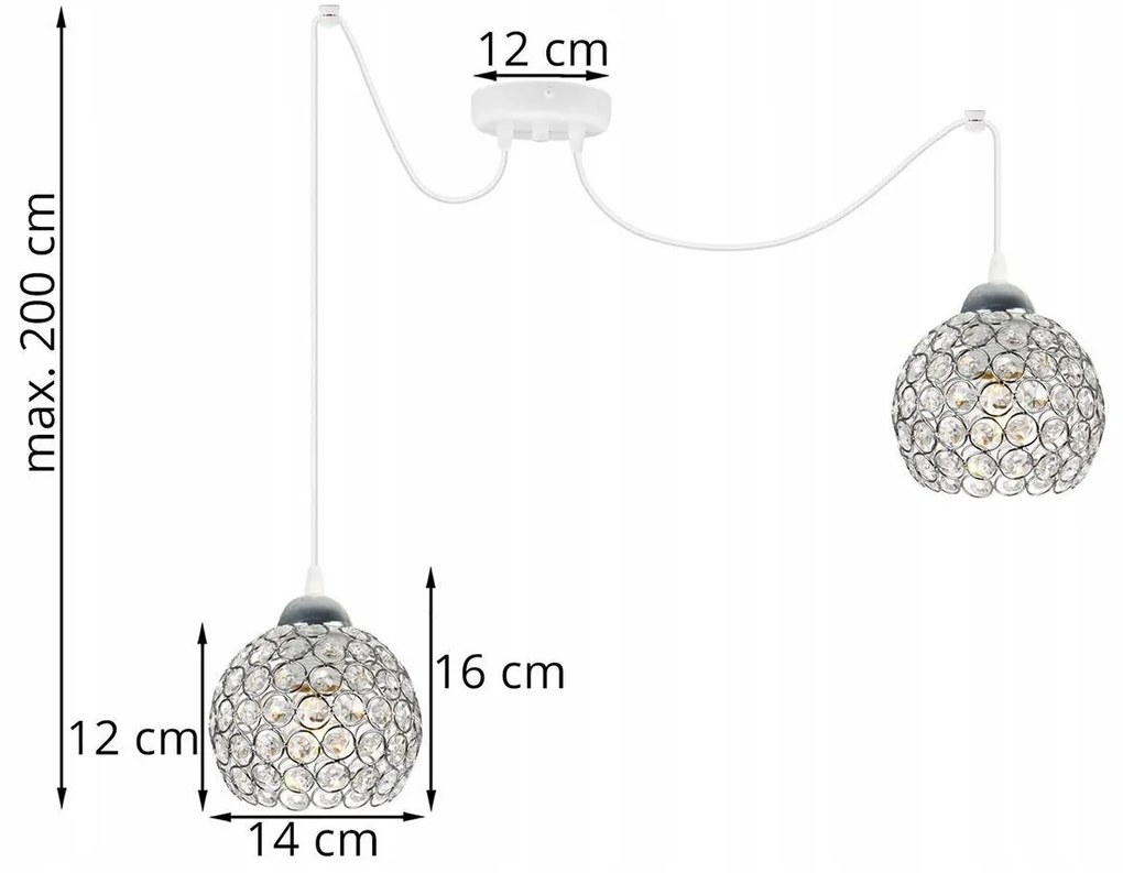 Závesné svietidlo Crystal Spider, 2x strieborné krištáľové tienidlo, (chrómové uchytenie), w
