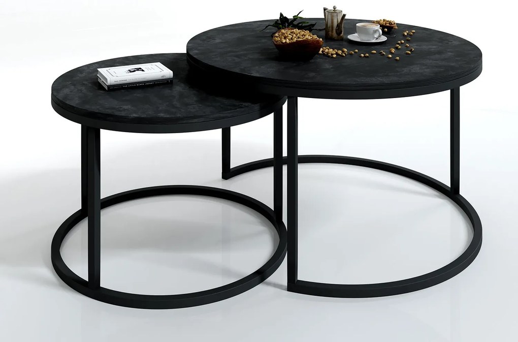 OKRÚHLY KONFERENČNÝ STOLÍK LEONARDO 2 v 1 TMAVÝ BETÓN + ČIERNY PODSTAVEC