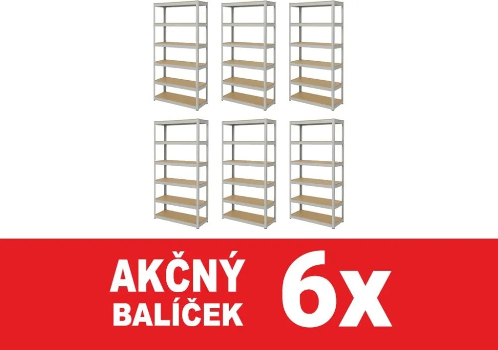 Akcia 6x Regál 220x100x40 cm pozinkovaný 6-policový, nosnosť 1050 kg - 6ks