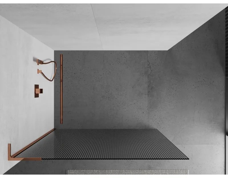 Mexen Kioto L, sprchová zástena Walk-In 120 x 200 cm, 8mm sklo s rebrovým vzorom, ružové zlato profil, 800-120-103-60-09