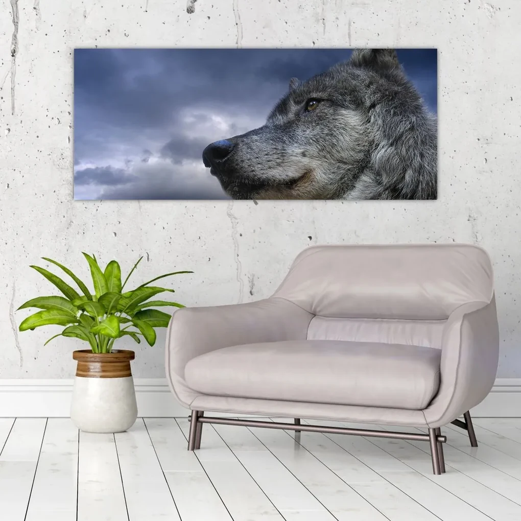 Obraz - Vlčia hlava (120x50 cm)