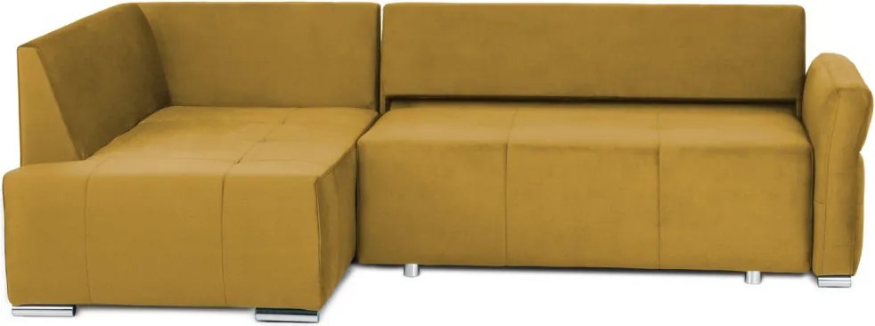 Rohová sedačka na trvalé spanie Island, horčicová žltá látka, ľavý roh