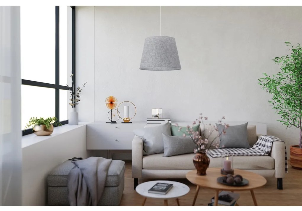 Závesné svietidlo Len1, 1x šedé textilné tienidlo, (fi 38 cm), w