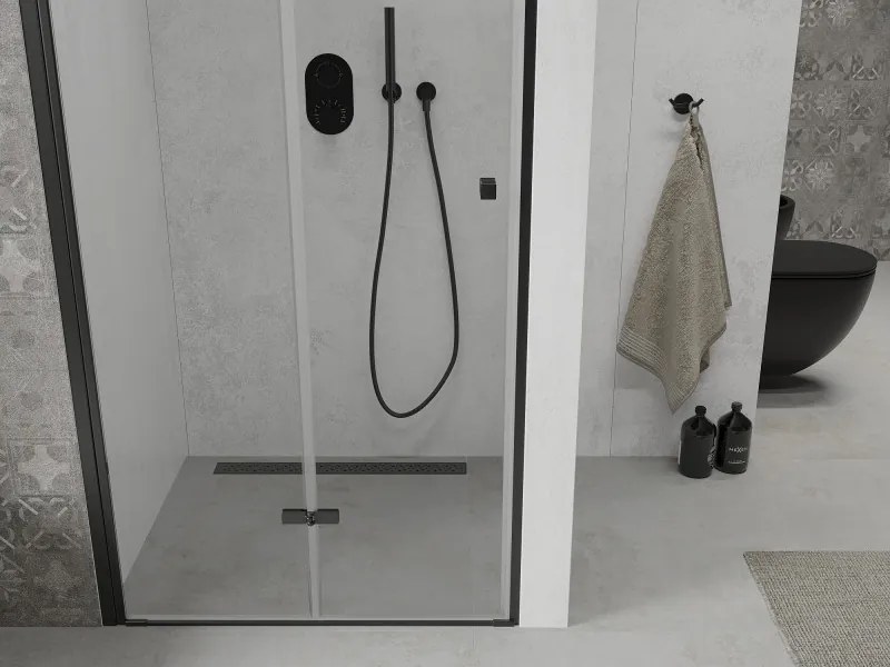 Mexen Lima, skladacie sprchové dvere do otvoru 90 x 190 cm, 6mm číre sklo, čierny profil, 856-090-000-70-00