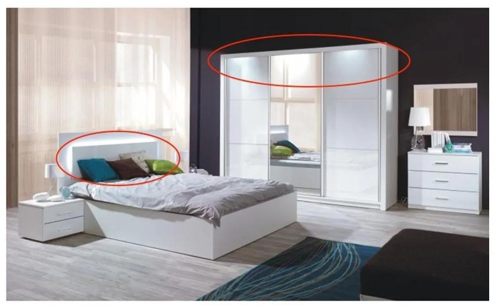 Tempo Kondela Spálňový komplet (skriňa+posteľ 160x200+2x nočný stolík), biela/vysoký biely lesk HG, ASIENA