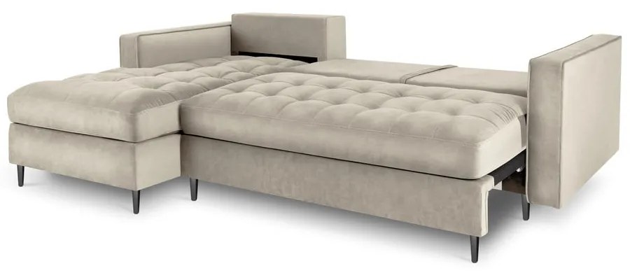 Béžová zamatová rozkladacia rohová pohovka Milo Casa Santo, ľavý roh