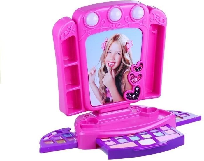 LEAN Toys Detský toaletný stolík so zrkadlom svetlami a doplnkami ružový