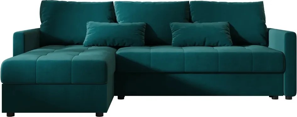 Rozkladacia obojstranná sedacia súprava do L VENORIA 220x143 cm, petrolejová + 2 vankúšiky ZDARMA