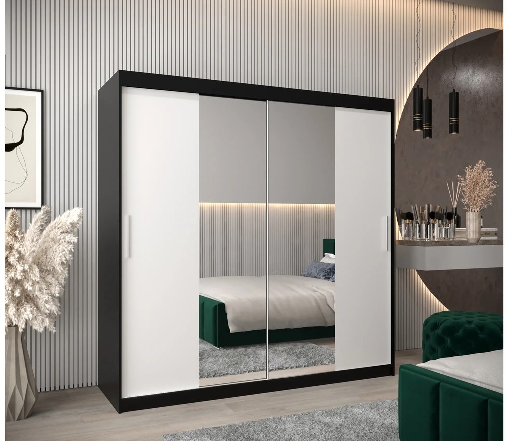 Šatníková skriňa 200 cm Toki 1 (Čierna matná + Biela matná). Akcia -60%. Vlastná spoľahlivá doprava až k Vám domov. 1064933
