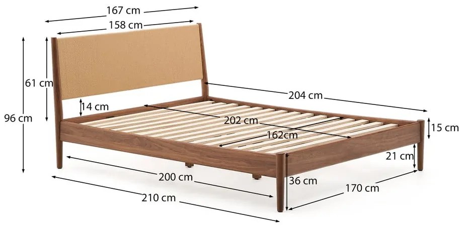 Tmavohnedá dvojlôžková posteľ s roštom 160x200 cm Elan – Kave Home