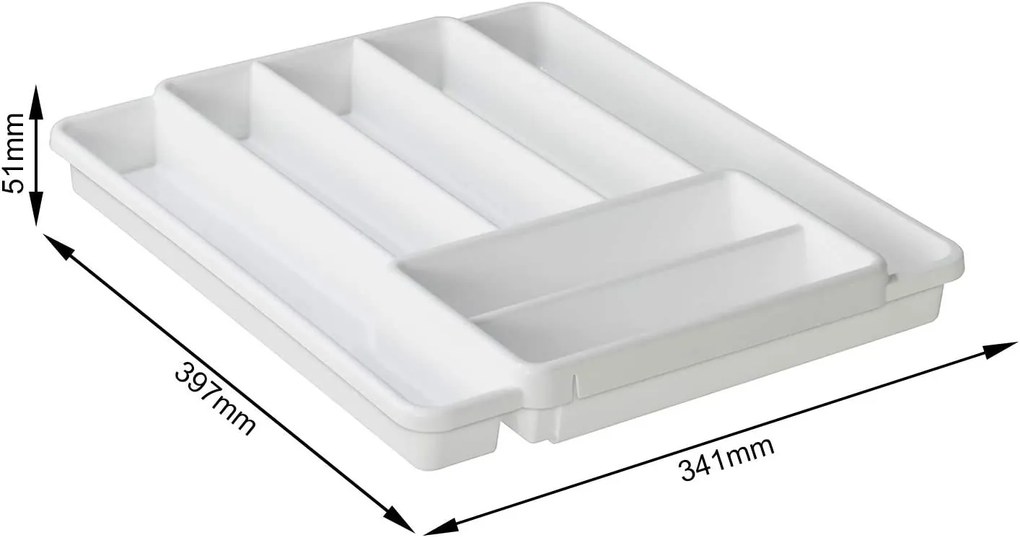Rotho Nastaviteľný organizér do zásuvky, príborník plastový, biely DOMINO 34 - 58 x 40 cm