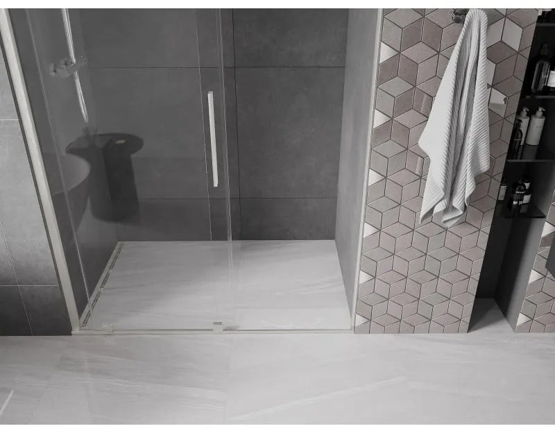 Mexen Velar, posuvné sprchové dvere do otvoru 150 cm, 8mm číre sklo, brúsená oceľ, 871-150-000-01-97
