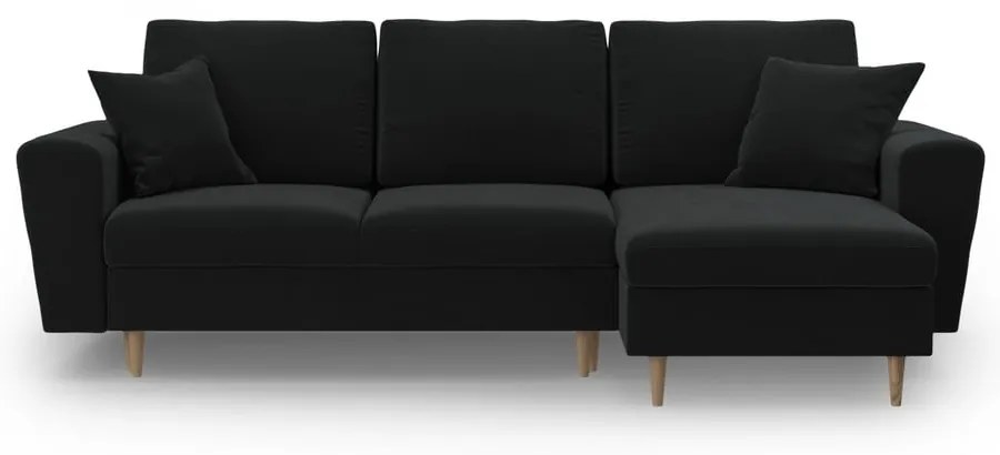 Čierna zamatová rozkladacia/s úložným priestorom rohová pohovka Kyoto – Cosmopolitan Design