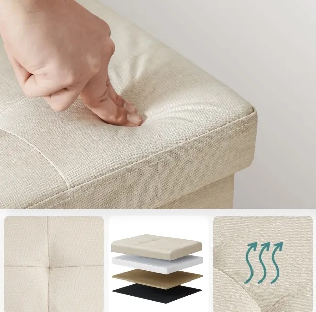 Taburet s úložným priestorom OTTOMAN 76x38 cm, krémový