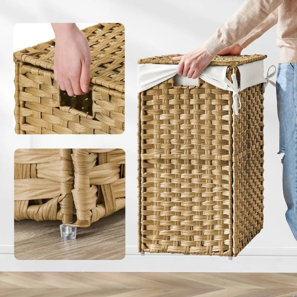 Kôš na bielizeň z umelého ratanu AVA, 90l, prírodná hnedá SongmicsHome