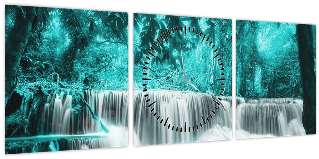 Obraz - Modrý vodopád (s hodinami) (90x30 cm)