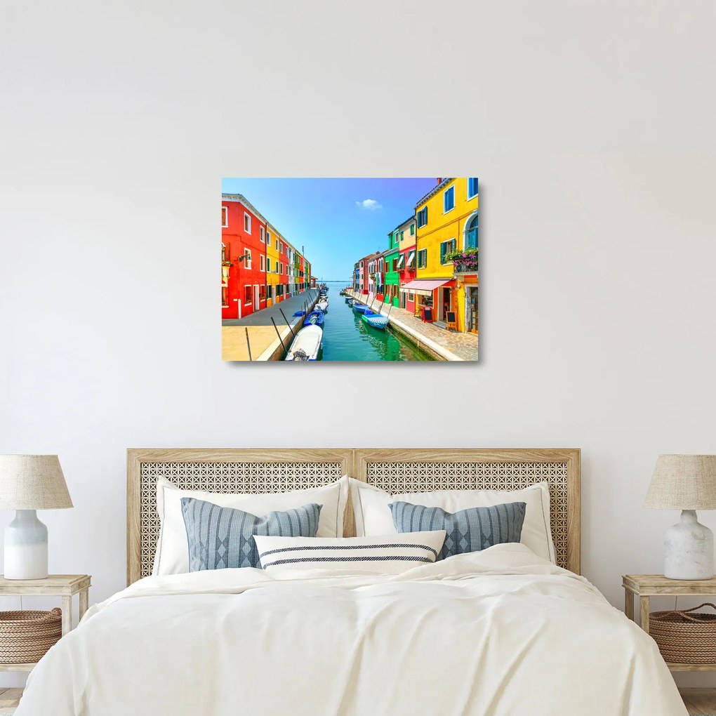 Sklenený obraz - Ostrov Burano, Benátky, Taliansko (70x50 cm)