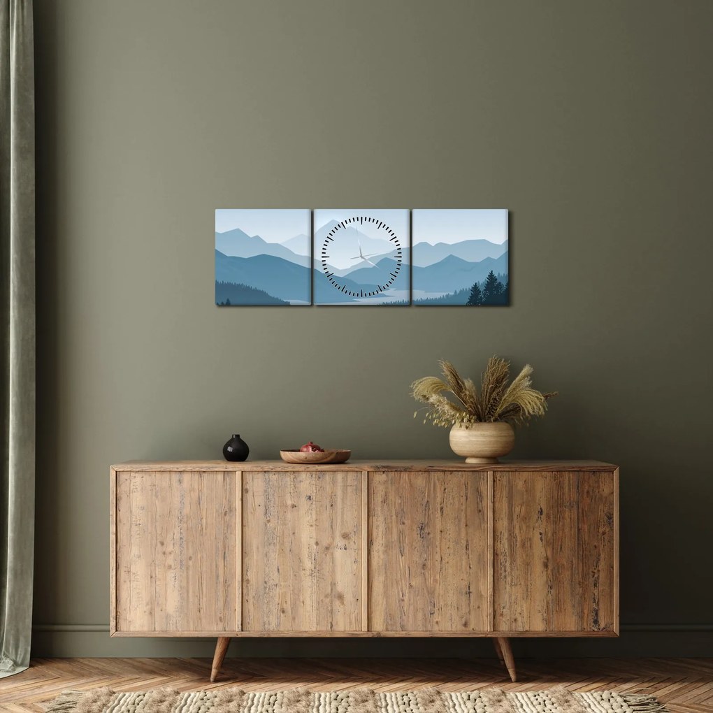Obraz - Hory pohľadom grafika (s hodinami) (90x30 cm)