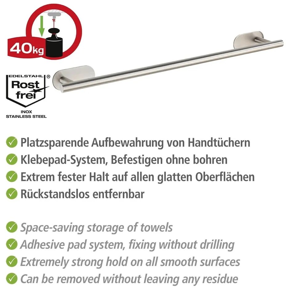 Samodržiaci držiak na uteráky z nehrdzavejúcej ocele v matne striebornej farbe Orea Uno – Wenko