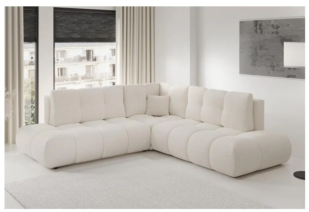 Rozkladacia rohová čalúnená sedacia súprava ALMADA do tvaru L, pravé prevedenie, béžová, s úložným priestorom