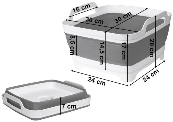 Skladací lavór BRIDA biely / sivý