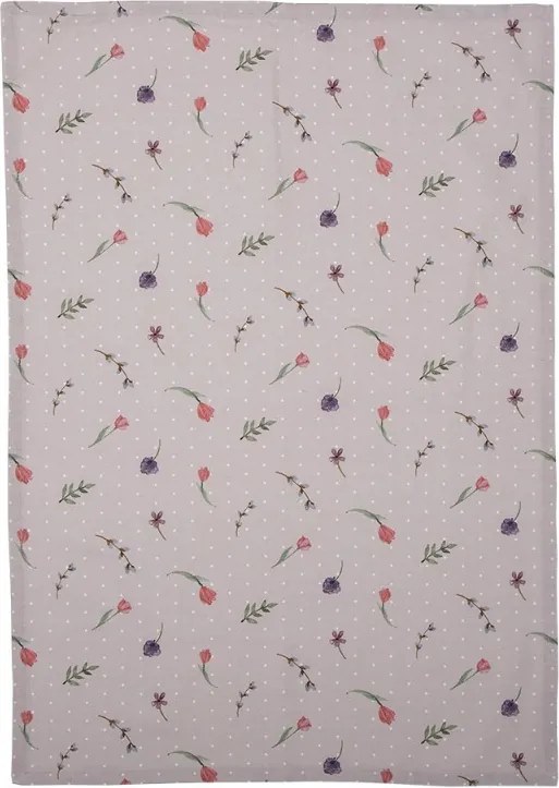 Béžová bavlnená utierka s kvetmi Happy Bunny - 50*70 cm
