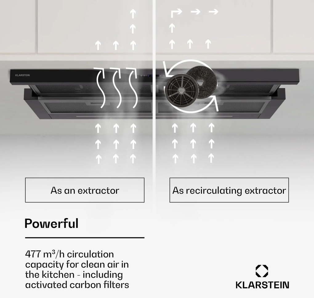 Klarstein Mariana Neo 90, plochý digestor, 90 cm, 640 m³/h, odsávanie vzduchu, LED