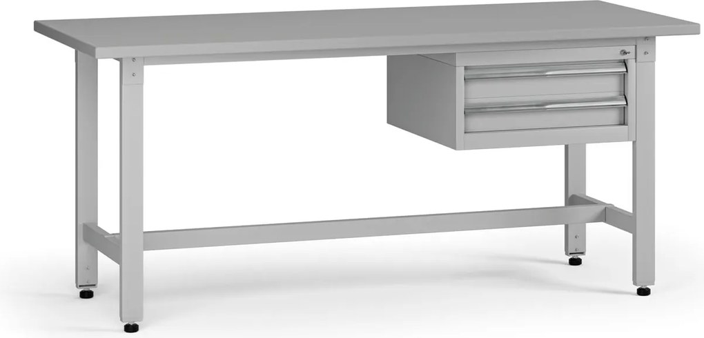 Výškovo nastaviteľný dielenský stôl G5, 1800 x 750 x 800-1000 mm, 1x kontajner, 2 zásuvky, sivá