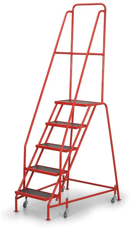 Pojazdný oceľový rebrík s plošinou, 5 priečky, výška plošiny 112 cm