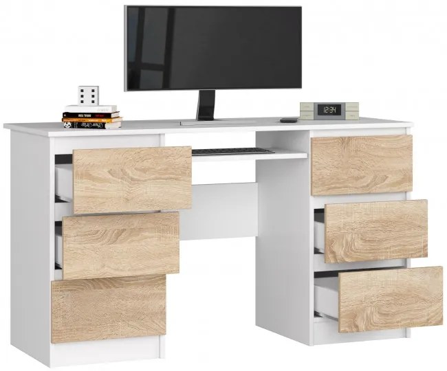 Kancelársky stôl A-11 135 cm 6SZ, biely/sonoma