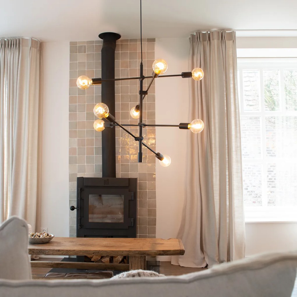 Priemyselné závesné svietidlo čierne 8-žiarovkové - Sydney