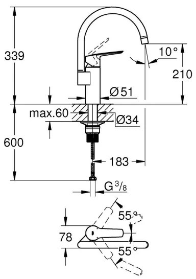 GROHE 30469000 - Drezová batéria START s vysokým výpustom, lesklý chróm