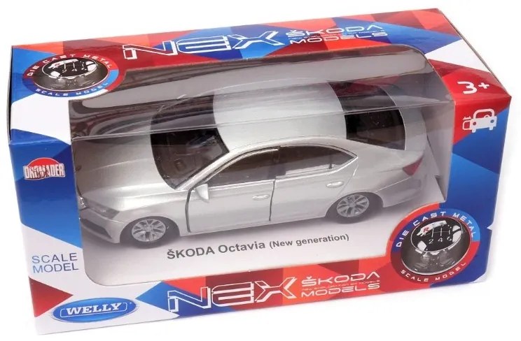 028567 Kovový model auta - Nex 1:34 - Škoda Octavia (New Generation) Strieborná