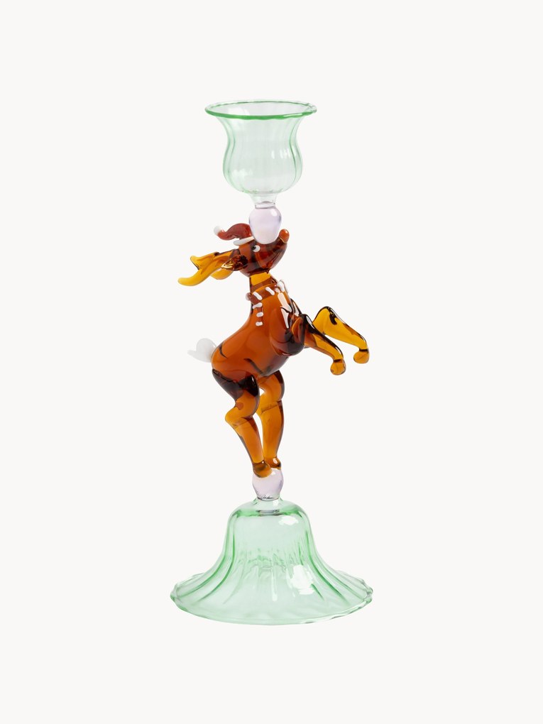 Ručne fúkaný sklenený svietnik Reindeer