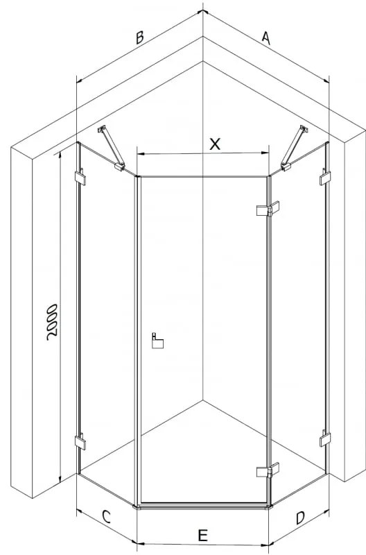 Mexen Lunar, pravý výklopný päťuholníkový sprchový kút 100 x 90 cm, 8mm číre sklo, zlatý matný profil, 831-100P-090L-55-00-P