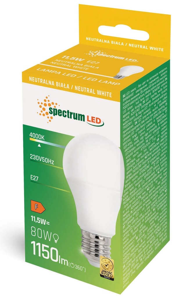 Spectrum LED Spectrum, LED žiarovka GLS, E-27, 230V, 11,5W, 4000K, 1150lm, WOJ+14347, OSW-01548