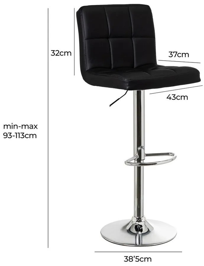 Čierne barové stoličky s nastaviteľnou výškou z imitácie kože v súprave 2 ks (výška sedadla 93 cm) – Casa Selección