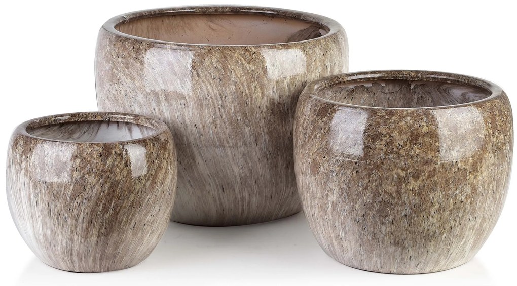Sada 3 obalů na květináče Neva Marble mramorová/hnědá