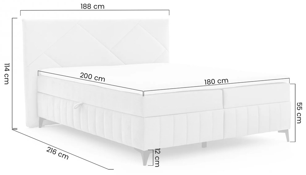 Posteľ Boxspring Wasil 180x200 s úložným priestorom - popolavý hydrofóbny zamat Element 24