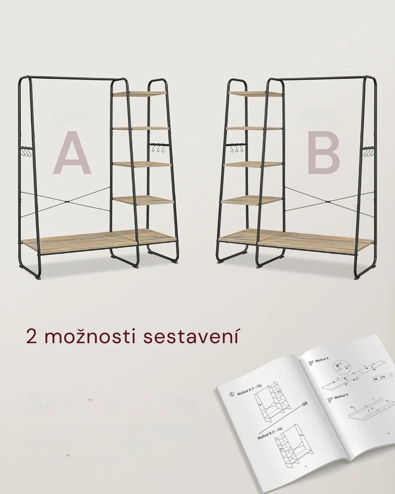 Stojan na oblečenie s botníkom Vasagle Greya tyrkysovo hnedý/čierny