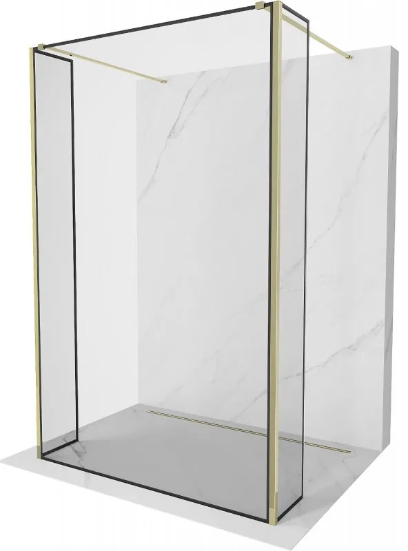 Mexen Kioto voľne stojaca sprchová zástena 110 x 30 x 30 cm, čierny vzor, zlatá - 800-110-030-222-50-70-030