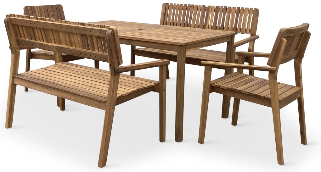 Noela Záhradný set LUCY - 1x stôl + 2x kreslo + 2x lavica 2-miestna