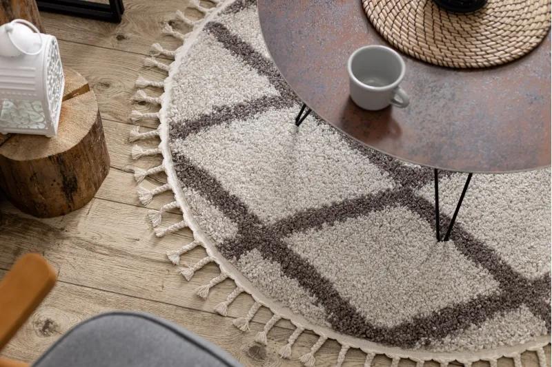 Okrúhly koberec BERBER TROIK, krémový, strapce, Maroko Shaggy